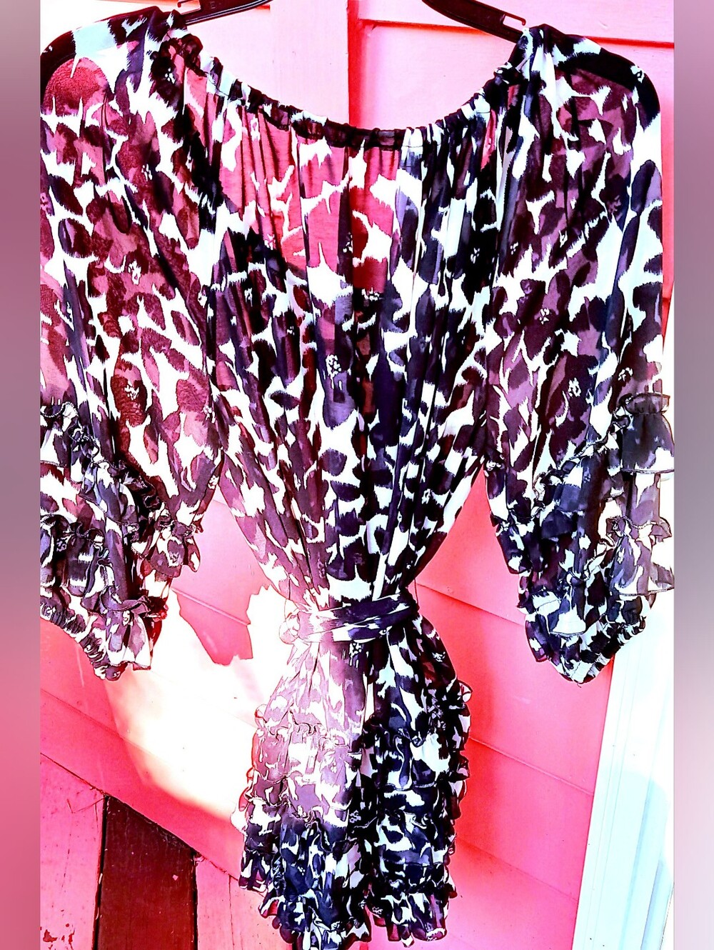 Black & White Printed Peasant Blouse /dress